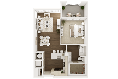 Floor plan for 1 bed, 1 bath, 747 sqft